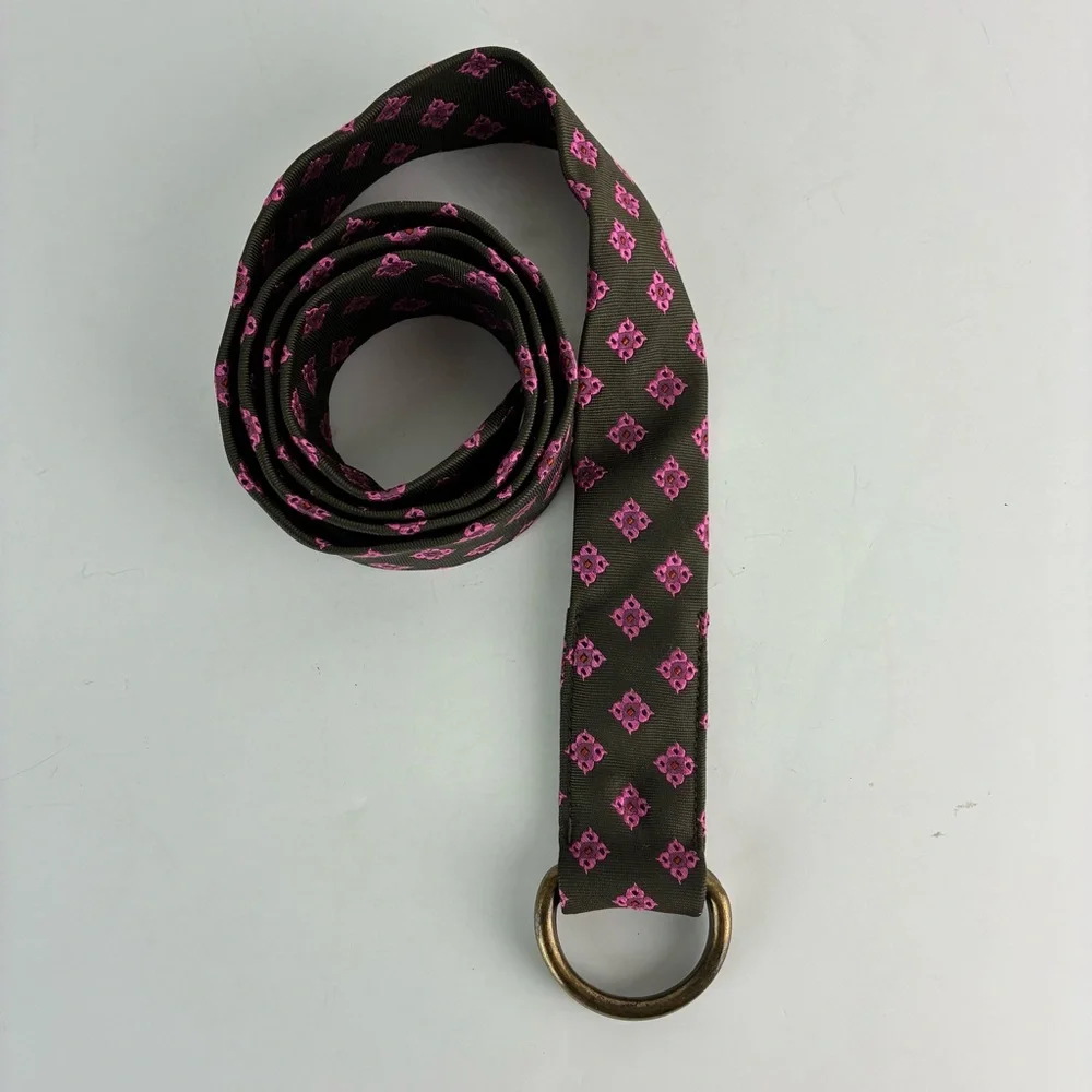 J. Crew women’s Ribbon Belt Brown Pink 100% Silk Size Small Medium - Picture 3 of 6